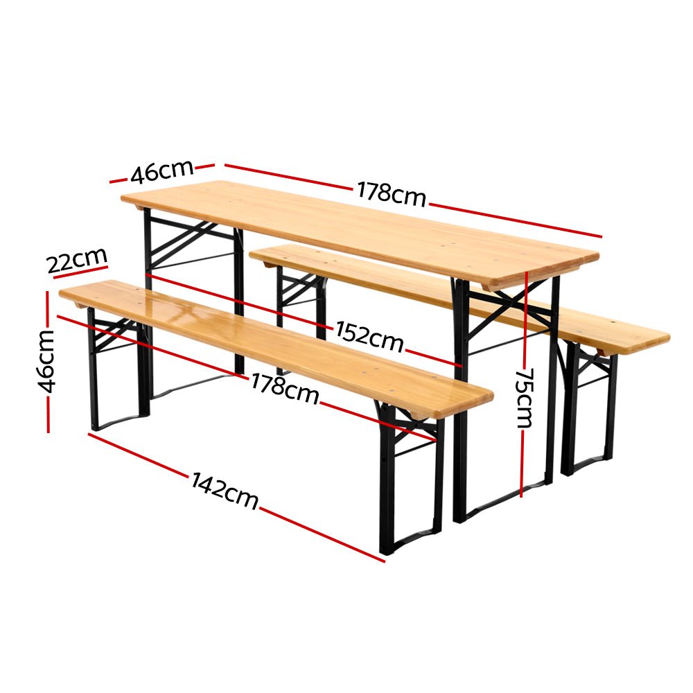 Wooden Outdoor Foldable Bench Set - Natural - Rivercity House & Home Co. (ABN 18 642 972 209) - Affordable Modern Furniture Australia