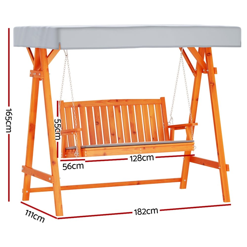Wooden Swing Chair Garden Bench Canopy 3 Seater Outdoor Furniture - Furniture > Outdoor - Rivercity House & Home Co. (ABN 18 642 972 209) - Affordable Modern Furniture Australia