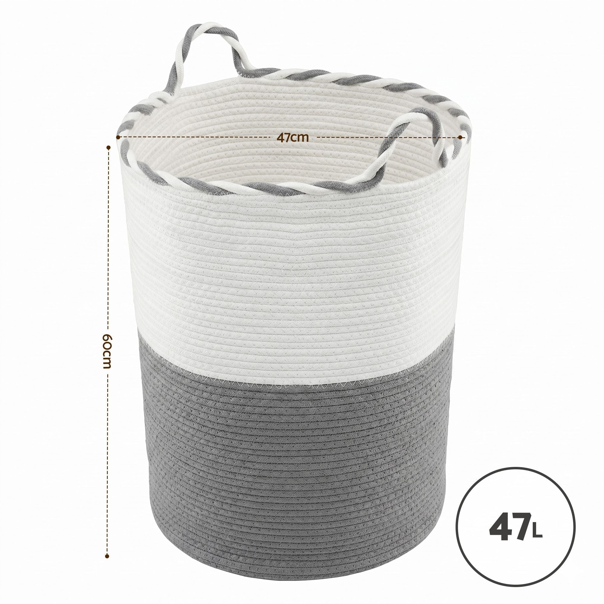 Woven Laundry Basket with handles Foldable White & Grey - Home & Garden > Laundry & Cleaning > Laundry Baskets - Rivercity House & Home Co. (ABN 18 642 972 209) - Affordable Modern Furniture Australia