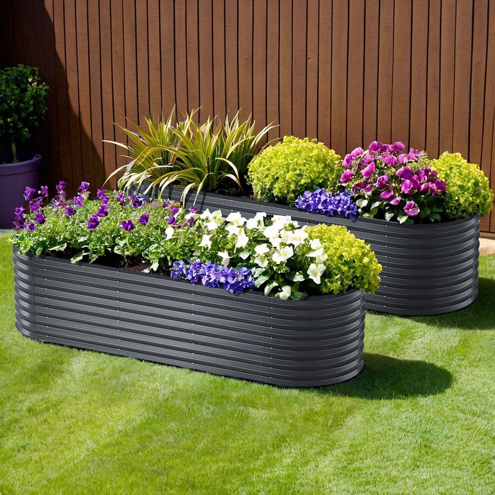 x2 Green Fingers Raised Garden Bed Kit Planter Oval Galvanised Steel 240cmX80cmX56cm - Home & Garden > Garden Beds > Garden Beds & Planters - Rivercity House & Home Co. (ABN 18 642 972 209) - Affordable Modern Furniture Australia