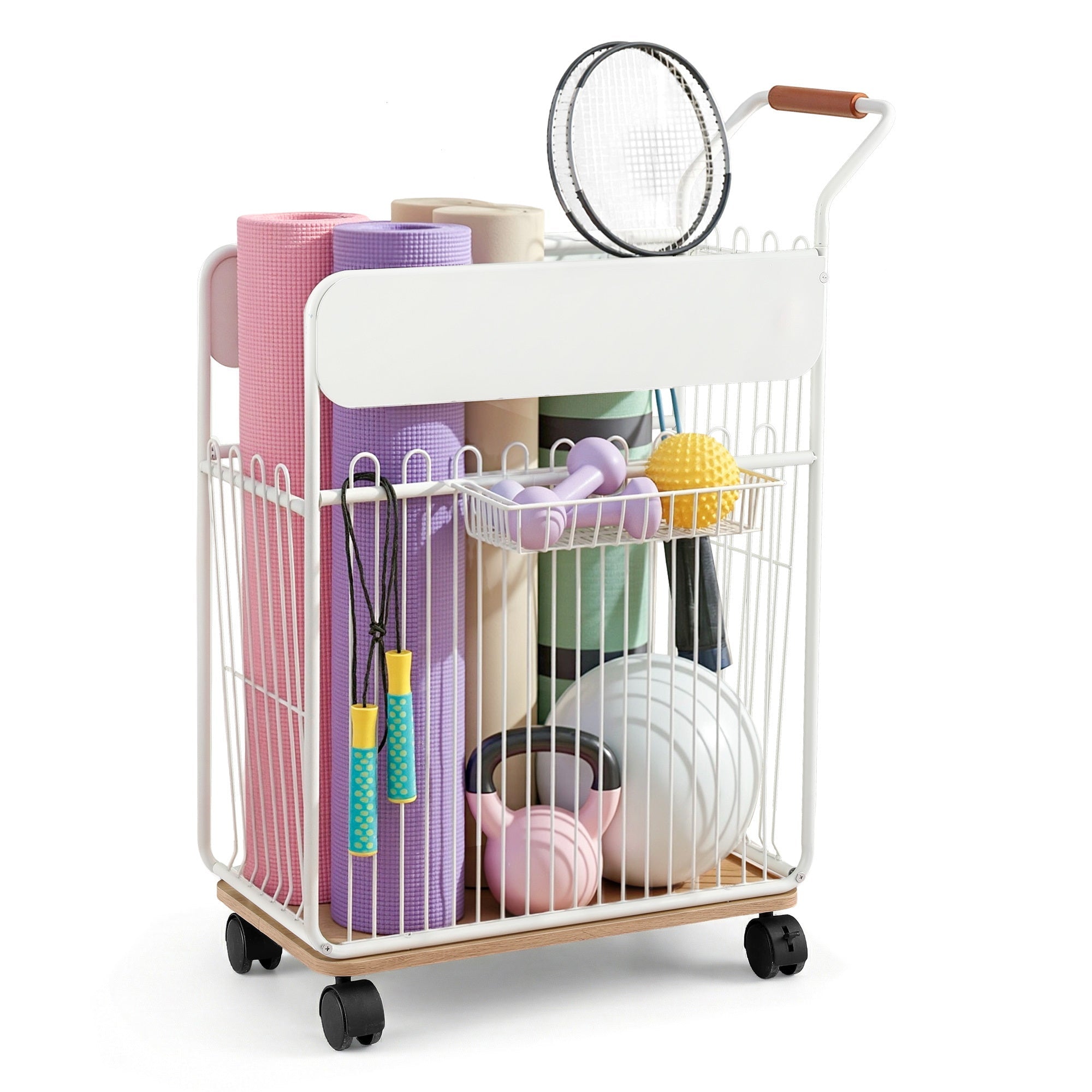Yoga Mat Storage Rack Mobile Holder with Wheels Basket Home Gym Storage Organizer White - Sports & Fitness > Ball Sports > Basketball & Basketball Accessories - Rivercity House & Home Co. (ABN 18 642 972 209) - Affordable Modern Furniture Australia