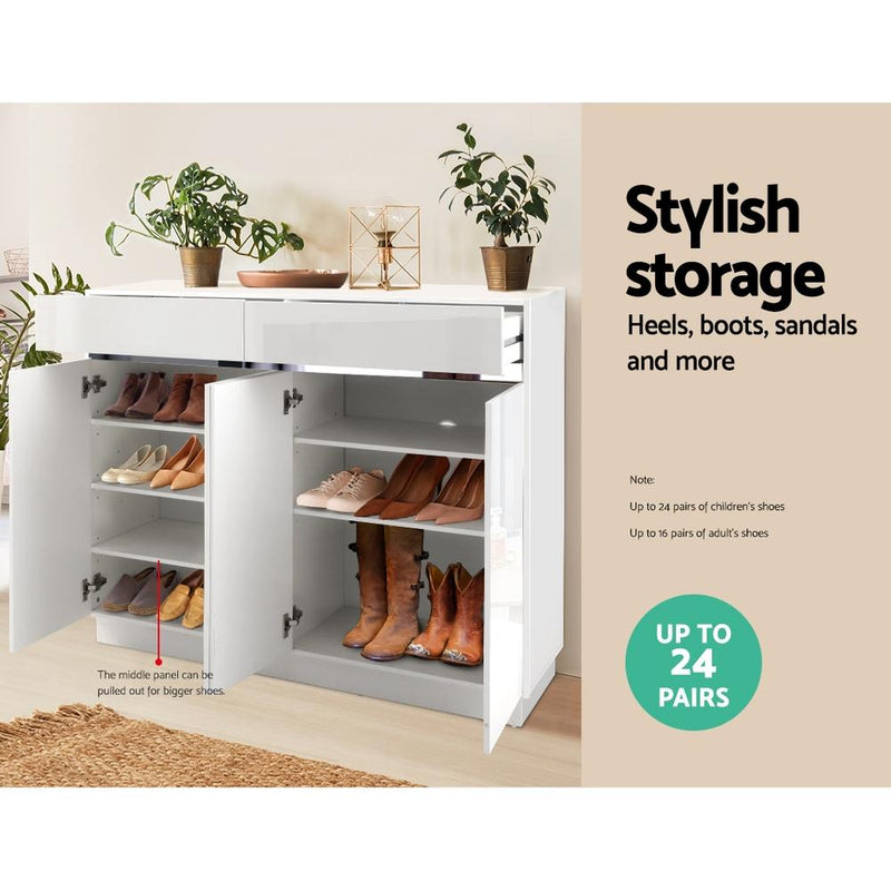 120cm Shoe Cabinet Storage Rack High Gloss Front White - Rivercity House & Home Co. (ABN 18 642 972 209) - Affordable Modern Furniture Australia