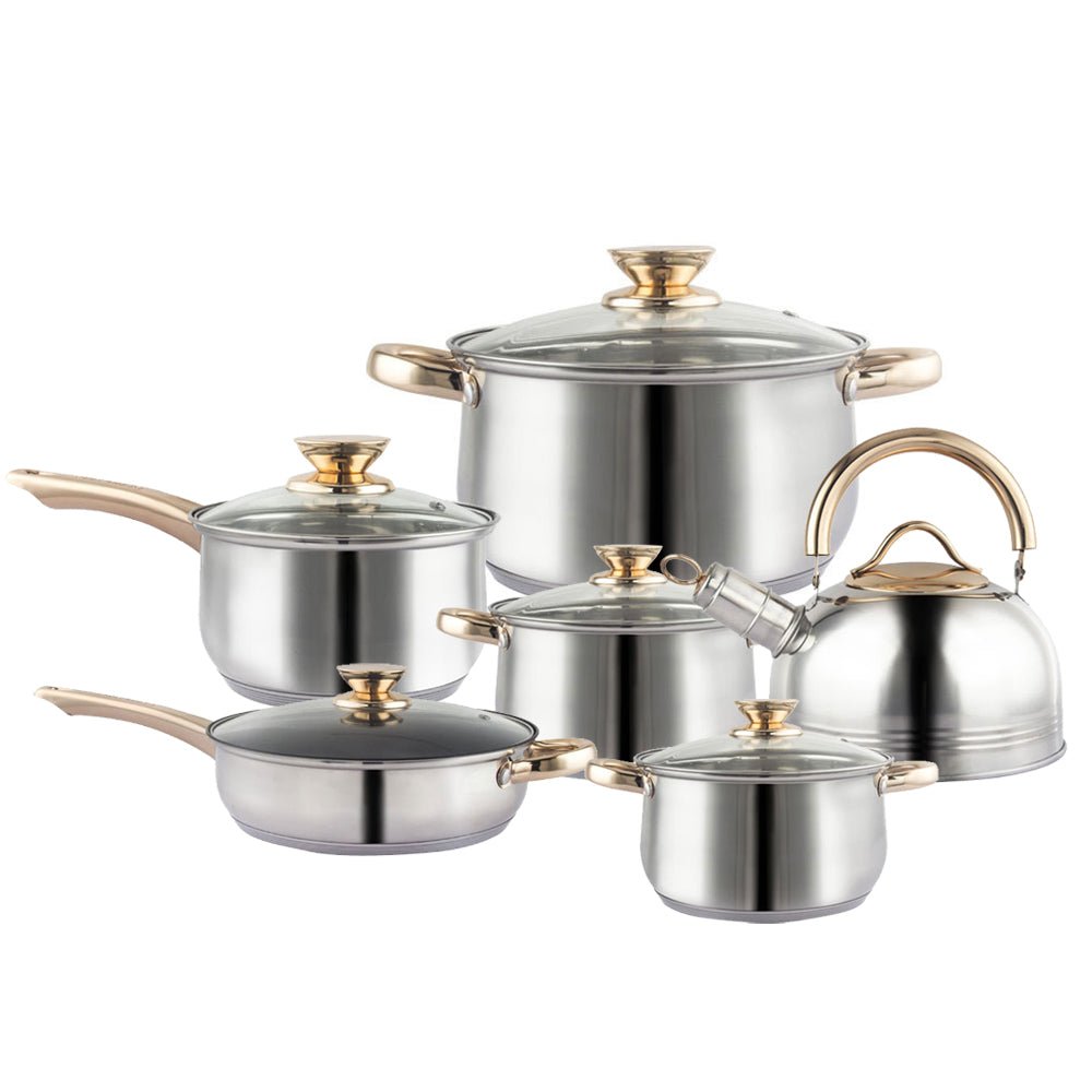 12Piece Cookware Set Kitchen Stainless Steel Stock Pot Pan Sets Saucepan Casserole kettle - Home & Garden > Kitchenware - Rivercity House & Home Co. (ABN 18 642 972 209) - Affordable Modern Furniture Australia