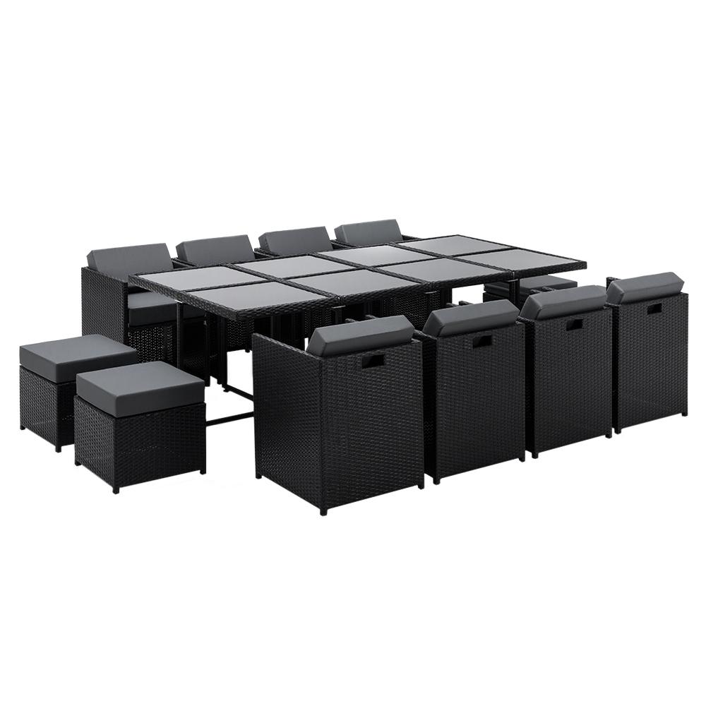 Hayman 13 Piece Wicker Outdoor Dining Table Set - Black - Rivercity House & Home Co. (ABN 18 642 972 209) - Affordable Modern Furniture Australia