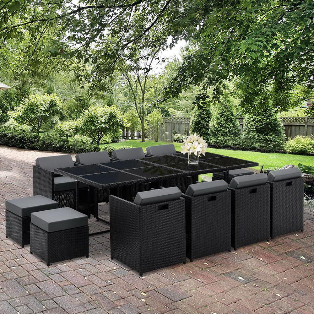 Hayman 13 Piece Wicker Outdoor Dining Table Set - Black - Rivercity House & Home Co. (ABN 18 642 972 209) - Affordable Modern Furniture Australia