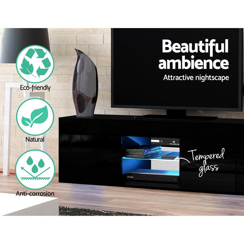 130cm RGB LED TV Entertainment Unit Gloss Black - Rivercity House & Home Co. (ABN 18 642 972 209) - Affordable Modern Furniture Australia