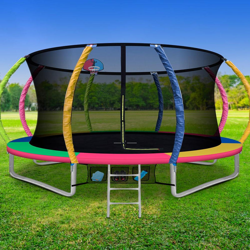 14FT Trampoline with Basketball Hoop and Safety Enclosure (Multi-coloured) - Rivercity House & Home Co. (ABN 18 642 972 209) - Affordable Modern Furniture Australia