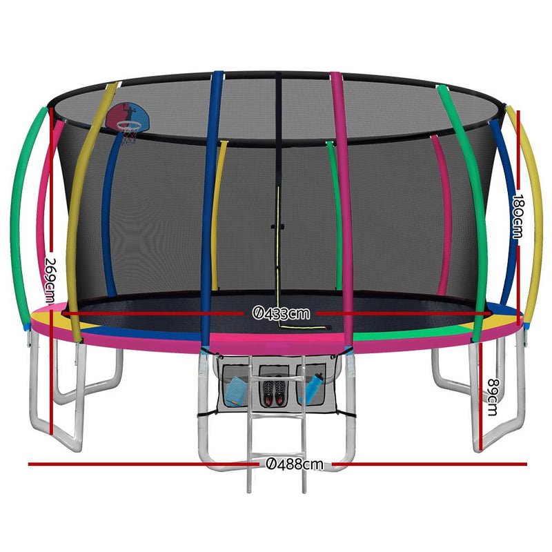 16FT Trampoline with Basketball Hoop and Safety Enclosure (Multi-coloured) - Rivercity House & Home Co. (ABN 18 642 972 209) - Affordable Modern Furniture Australia