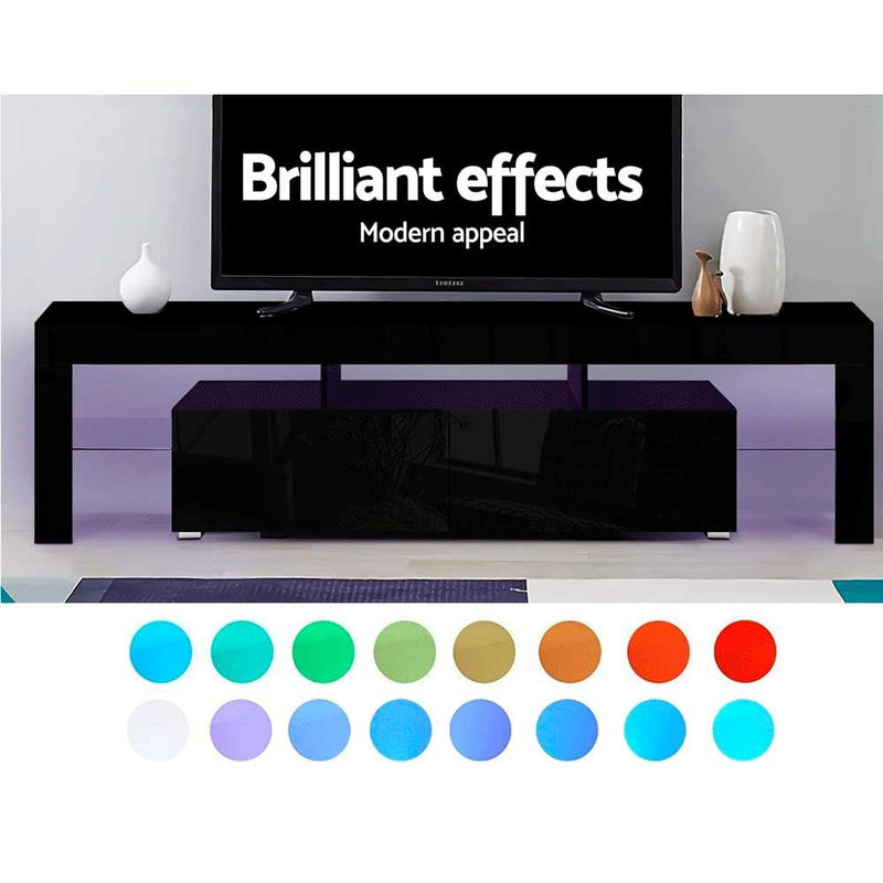 189cm RGB LED TV Stand Cabinet Entertainment Unit Gloss Furniture Drawers Tempered Glass Shelf Black - Rivercity House & Home Co. (ABN 18 642 972 209) - Affordable Modern Furniture Australia