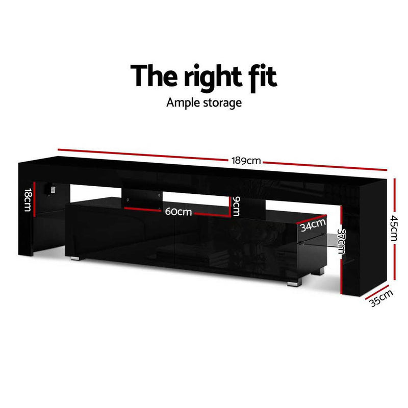 189cm RGB LED TV Stand Cabinet Entertainment Unit Gloss Furniture Drawers Tempered Glass Shelf Black - Rivercity House & Home Co. (ABN 18 642 972 209) - Affordable Modern Furniture Australia