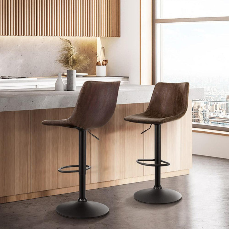 2 x Bar Stools Gas Lift PU Leather- Brown - Rivercity House & Home Co. (ABN 18 642 972 209) - Affordable Modern Furniture Australia