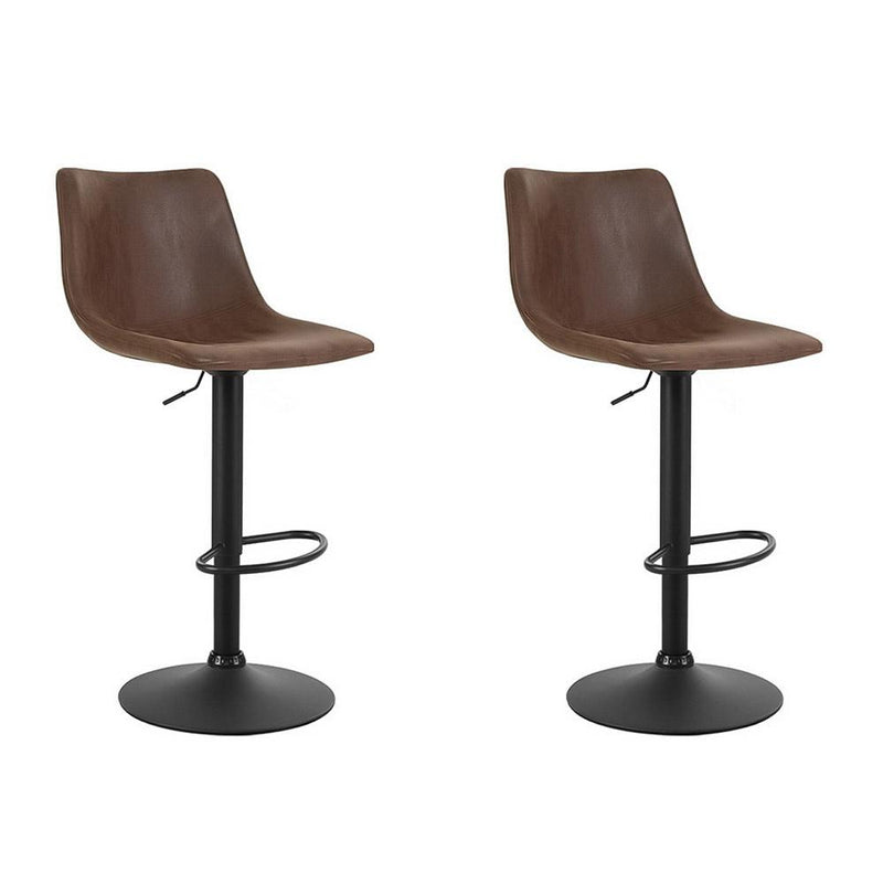 2 x Bar Stools Gas Lift PU Leather- Brown - Rivercity House & Home Co. (ABN 18 642 972 209) - Affordable Modern Furniture Australia