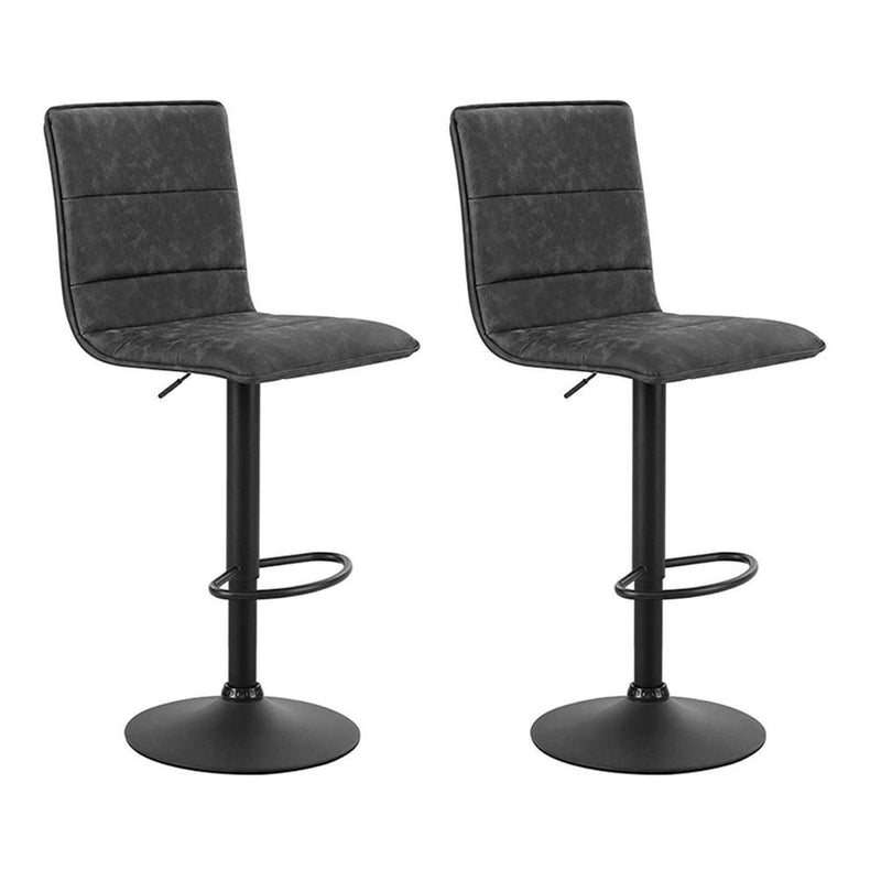 2 x Bar Stools PU Leather Smooth Line Style - Grey and Black - Rivercity House & Home Co. (ABN 18 642 972 209) - Affordable Modern Furniture Australia