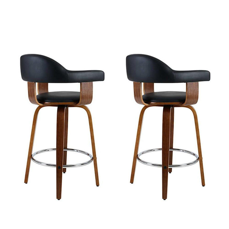 2 x PU Leather Wooden Swivel Bar Stools - Rivercity House & Home Co. (ABN 18 642 972 209) - Affordable Modern Furniture Australia