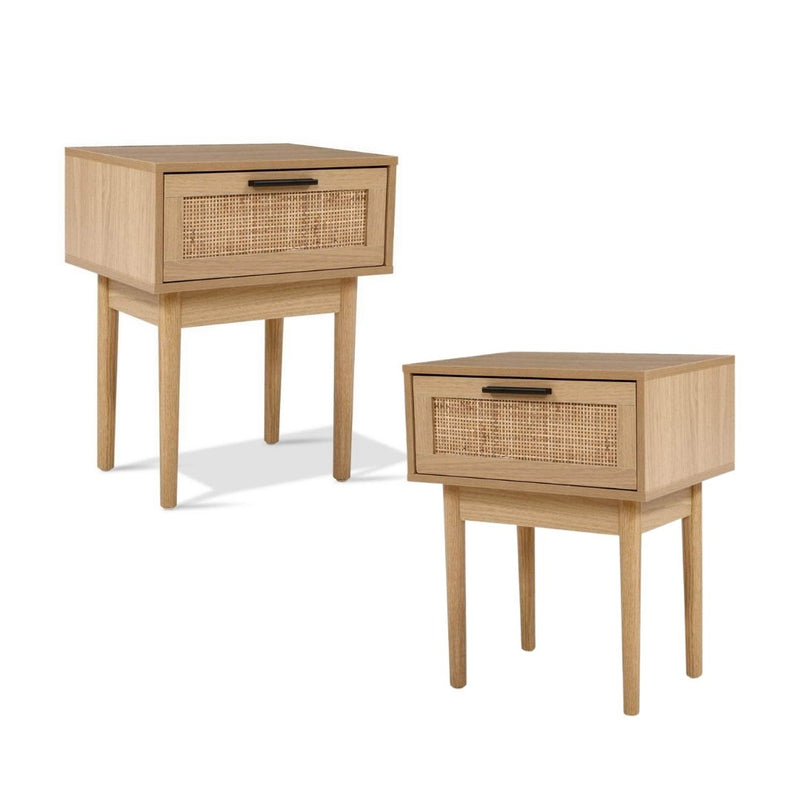 2 x Rattan Bedside Tables with Drawer (Twin Pack) - Furniture > Bedroom - Rivercity House & Home Co. (ABN 18 642 972 209) - Affordable Modern Furniture Australia