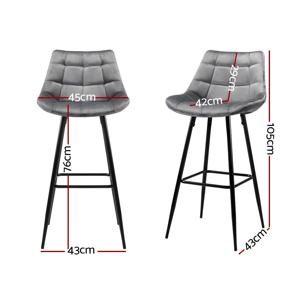 2 x Velvet Bar Stools - Grey - Rivercity House & Home Co. (ABN 18 642 972 209) - Affordable Modern Furniture Australia