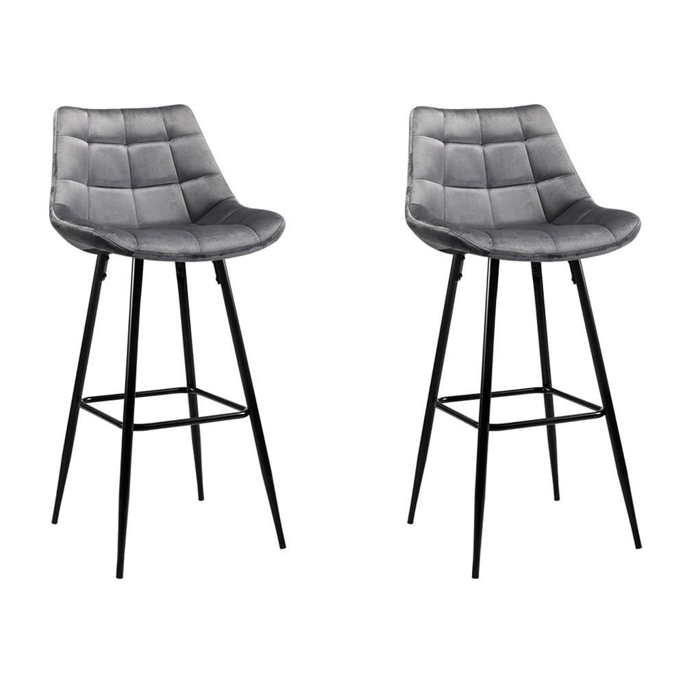 2 x Velvet Bar Stools - Grey - Rivercity House & Home Co. (ABN 18 642 972 209) - Affordable Modern Furniture Australia