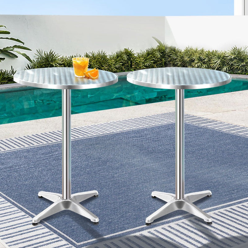 2pcs Outdoor Bar Table Furniture Adjustable Aluminium Cafe Table Round - Furniture > Outdoor - Rivercity House & Home Co. (ABN 18 642 972 209) - Affordable Modern Furniture Australia