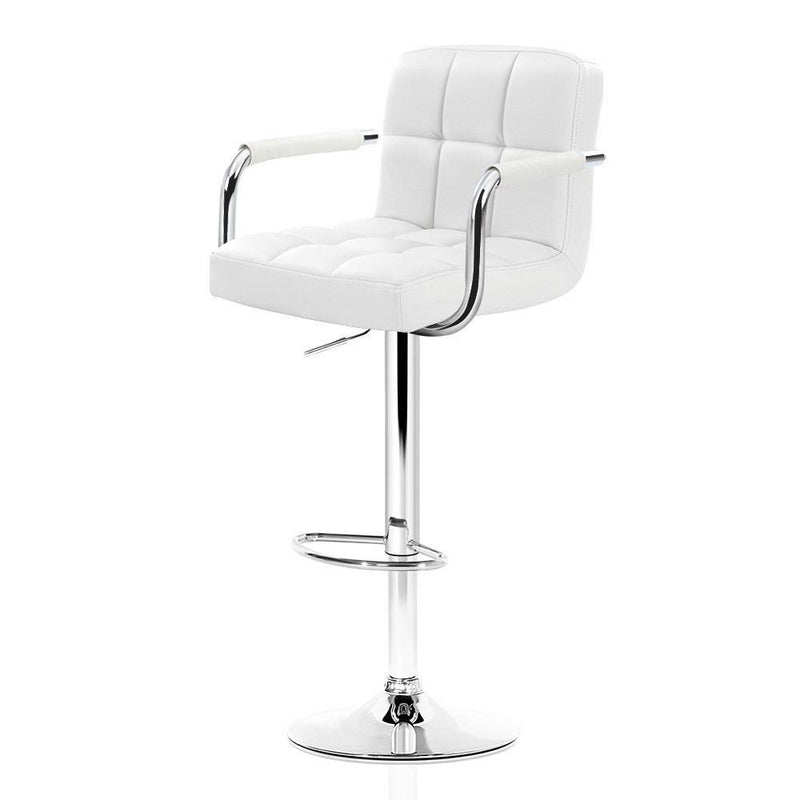 2x Bar Stools Gas lift Swivel Chairs Kitchen Armrest Leather Chrome White - Rivercity House & Home Co. (ABN 18 642 972 209) - Affordable Modern Furniture Australia