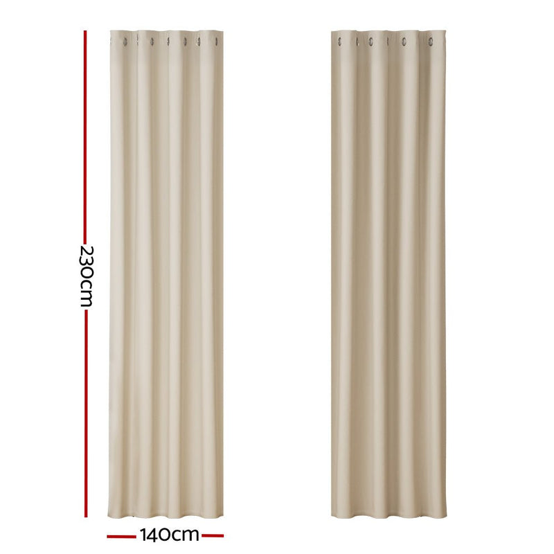 2X Blockout Curtains Blackout Window Curtain Eyelet 140x230cm Beige - Home & Garden > Curtains - Rivercity House & Home Co. (ABN 18 642 972 209) - Affordable Modern Furniture Australia