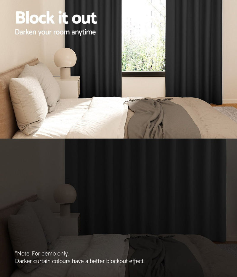 2X Blockout Curtains Blackout Window Curtain Eyelet 140x230cm Black - Home & Garden > Curtains - Rivercity House & Home Co. (ABN 18 642 972 209) - Affordable Modern Furniture Australia