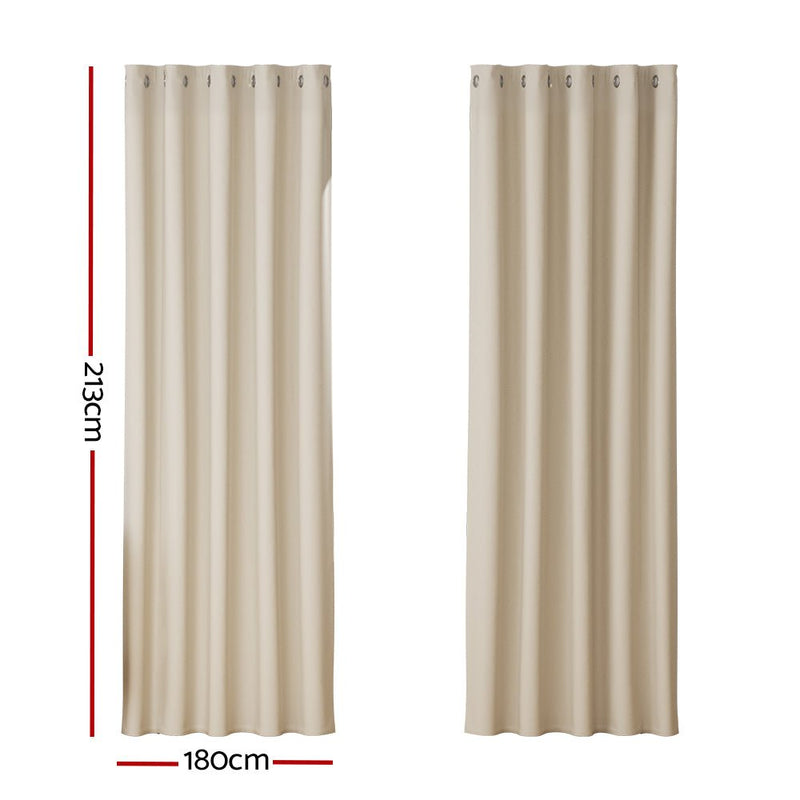 2X Blockout Curtains Blackout Window Curtain Eyelet 180x213cm Beige - Home & Garden > Curtains - Rivercity House & Home Co. (ABN 18 642 972 209) - Affordable Modern Furniture Australia