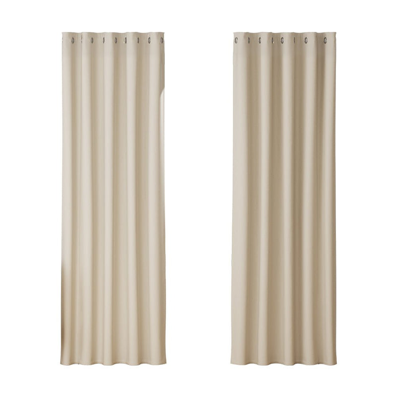 2X Blockout Curtains Blackout Window Curtain Eyelet 180x213cm Beige - Home & Garden > Curtains - Rivercity House & Home Co. (ABN 18 642 972 209) - Affordable Modern Furniture Australia