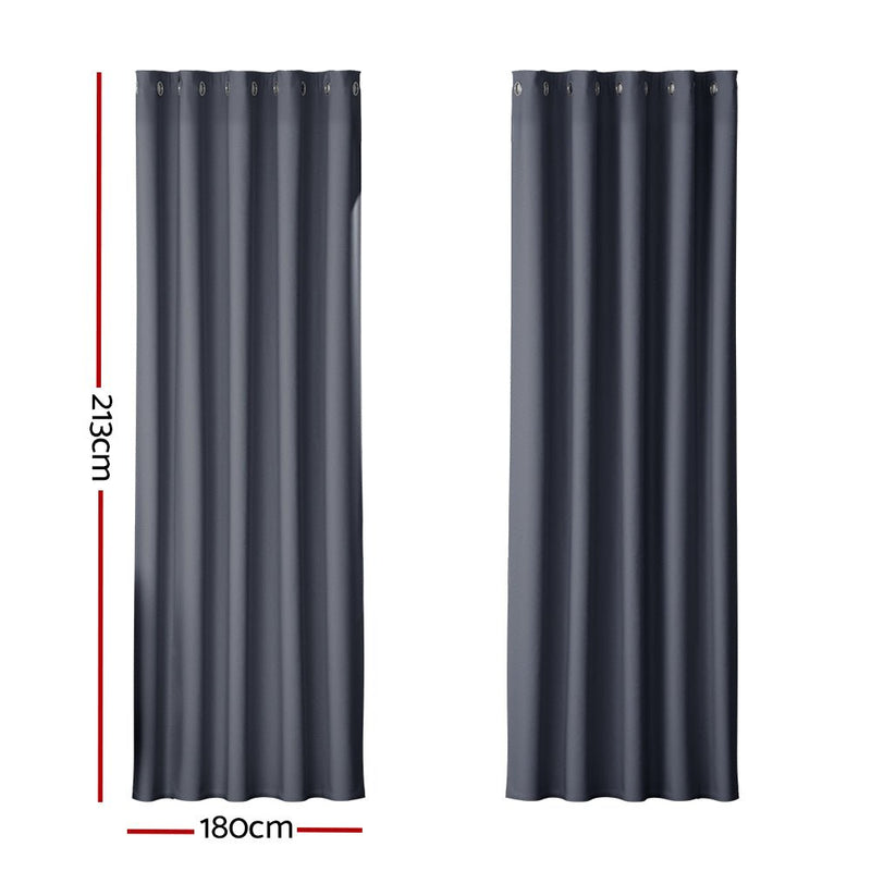 2X Blockout Curtains Blackout Window Curtain Eyelet 180x213cm Charcoal - Home & Garden > Curtains - Rivercity House & Home Co. (ABN 18 642 972 209) - Affordable Modern Furniture Australia