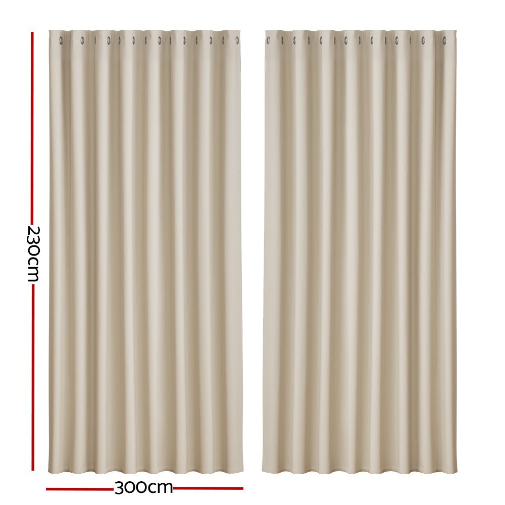 2X Blockout Curtains Blackout Window Curtain Eyelet 300x230cm Beige - Home & Garden > Curtains - Rivercity House & Home Co. (ABN 18 642 972 209) - Affordable Modern Furniture Australia