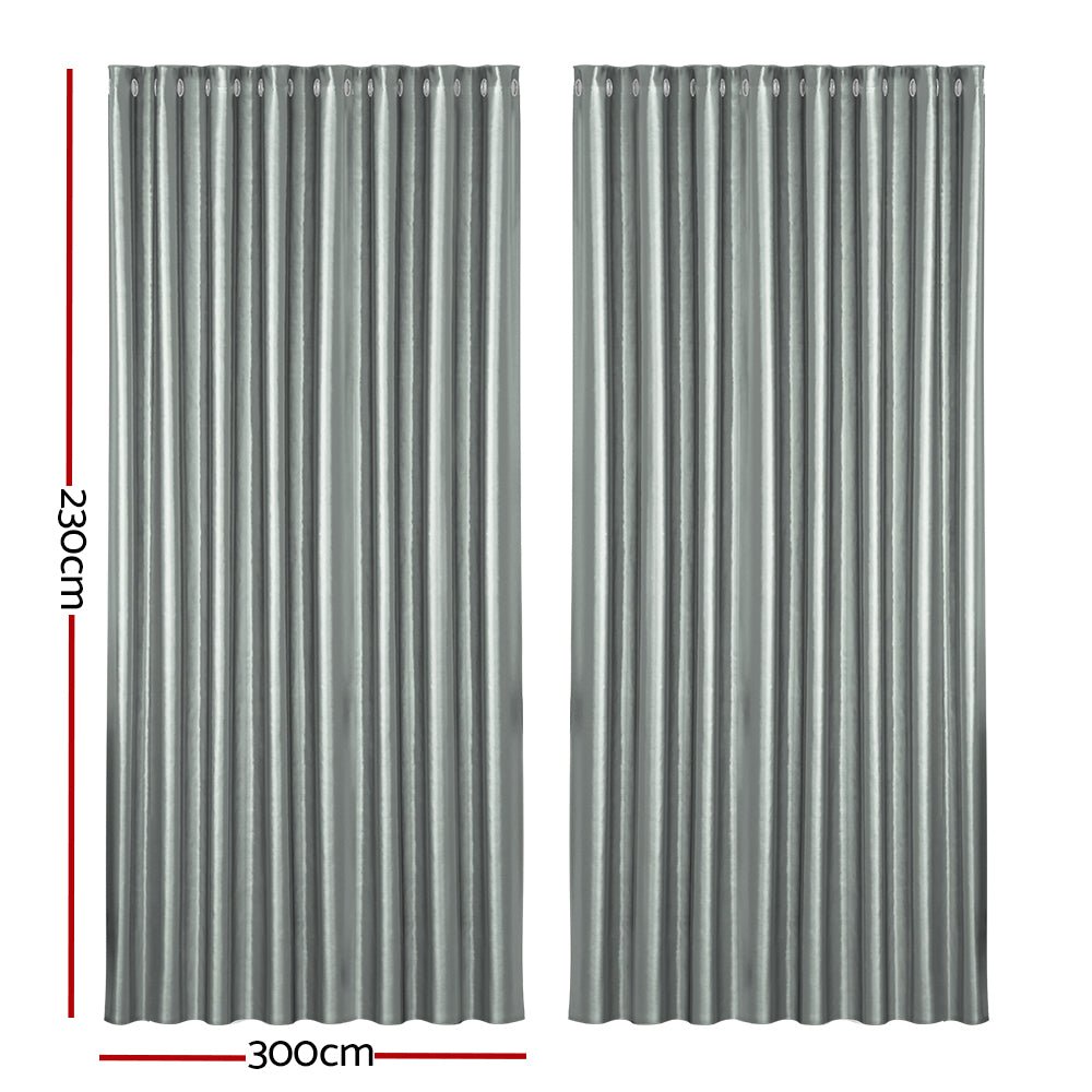 2X Blockout Curtains Blackout Window Curtain Eyelet 300x230cm Grey - Home & Garden > Curtains - Rivercity House & Home Co. (ABN 18 642 972 209) - Affordable Modern Furniture Australia