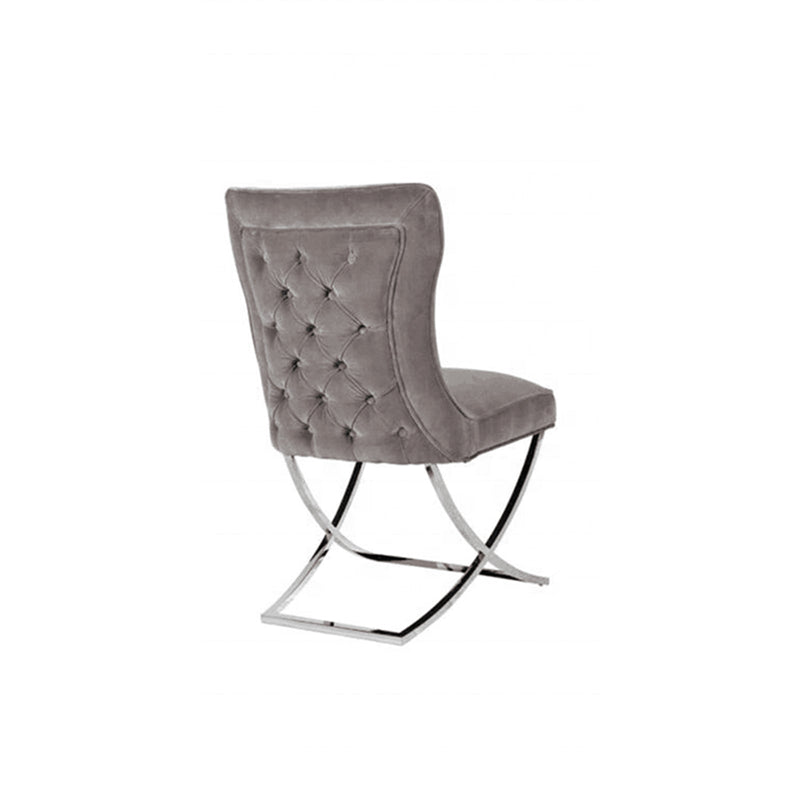 2X Dining Chair Grey Fabric Upholstery Beautiful Quilting Shiny Silver Colour Legs - Furniture > Dining - Rivercity House & Home Co. (ABN 18 642 972 209) - Affordable Modern Furniture Australia