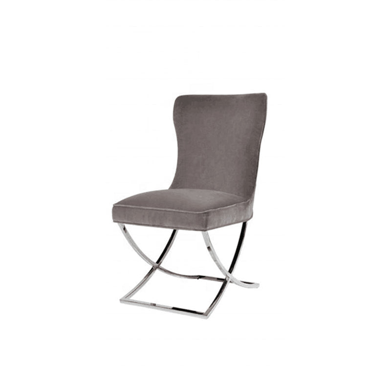 2X Dining Chair Grey Fabric Upholstery Beautiful Quilting Shiny Silver Colour Legs - Furniture > Dining - Rivercity House & Home Co. (ABN 18 642 972 209) - Affordable Modern Furniture Australia
