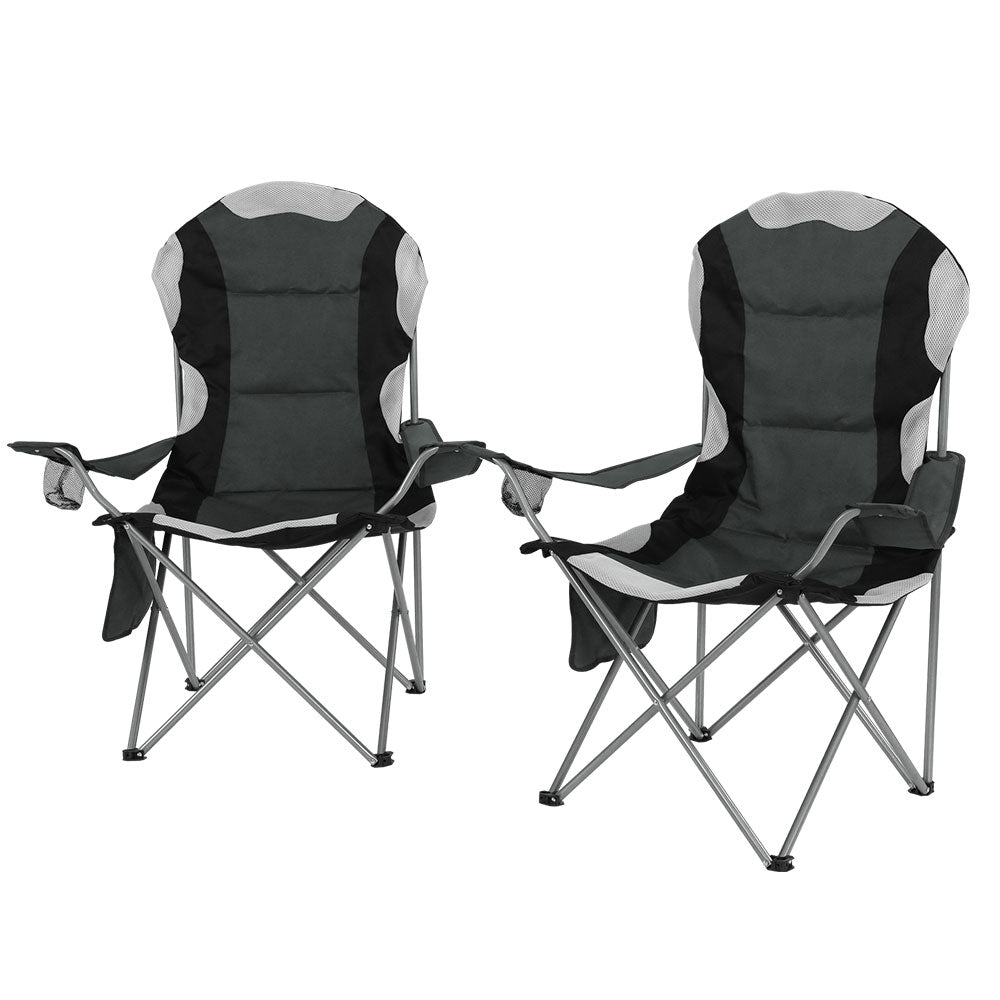 2X Folding Camping Chairs Arm Chair Portable Outdoor Beach Fishing BBQ - Outdoor > Camping - Rivercity House & Home Co. (ABN 18 642 972 209) - Affordable Modern Furniture Australia