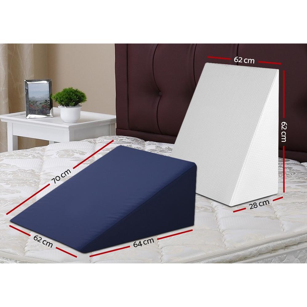 2X Memory Foam Wedge Pillows Neck Back Support with Cover Waterproof White Blue - Rivercity House & Home Co. (ABN 18 642 972 209) - Affordable Modern Furniture Australia