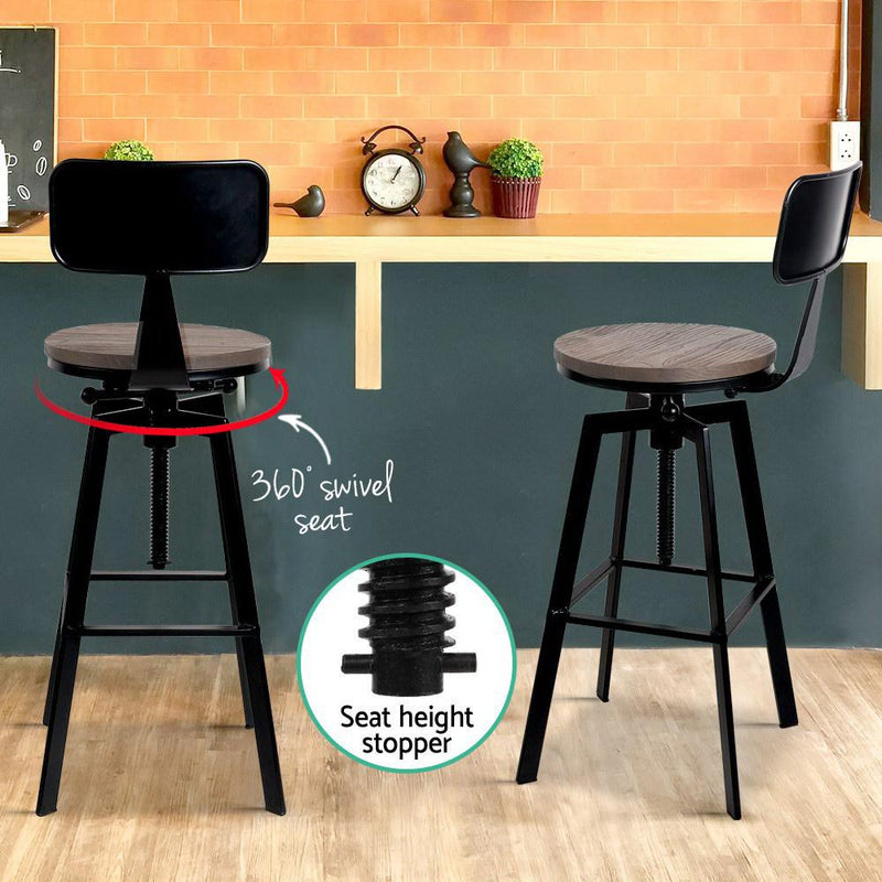 2x Vintage Bar Stools Retro Kitchen Bar Stool Industrial Chairs Rustic - Rivercity House & Home Co. (ABN 18 642 972 209) - Affordable Modern Furniture Australia