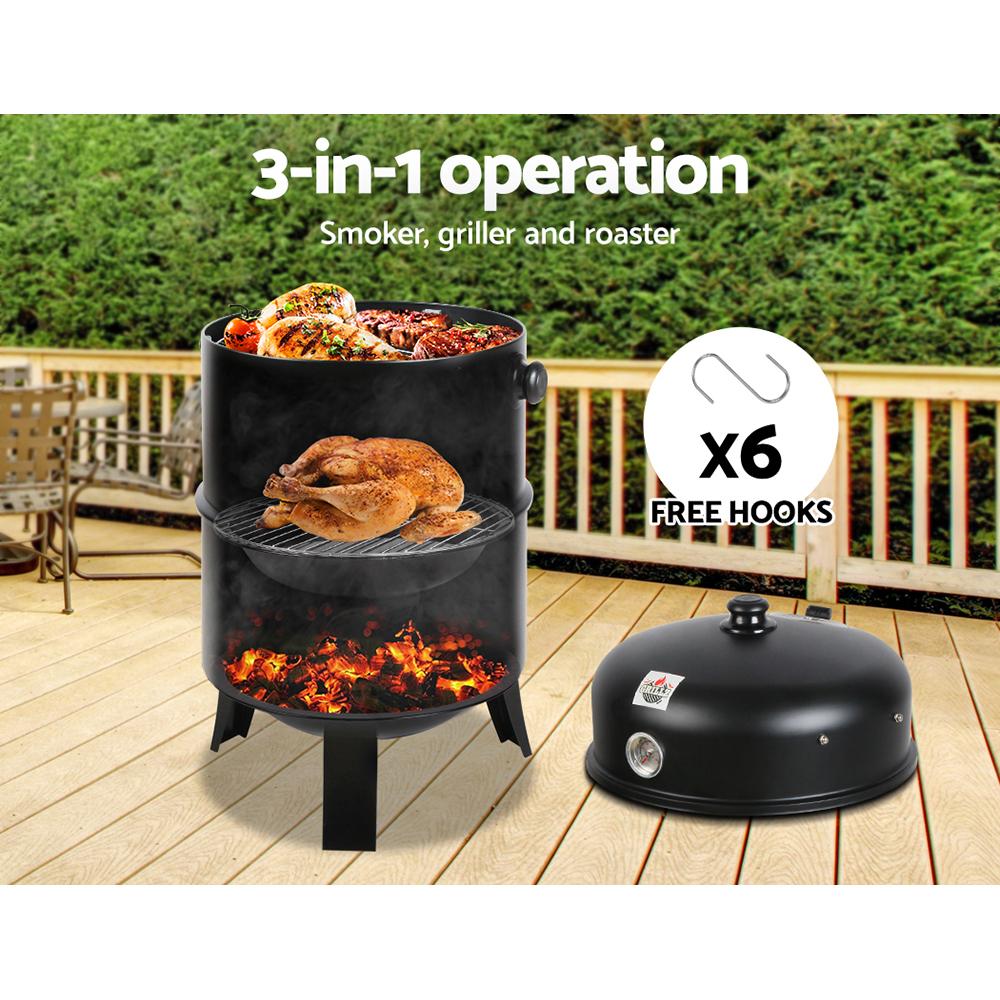 3-in-1 Charcoal BBQ Smoker - Black - Home & Garden - Rivercity House & Home Co. (ABN 18 642 972 209) - Affordable Modern Furniture Australia