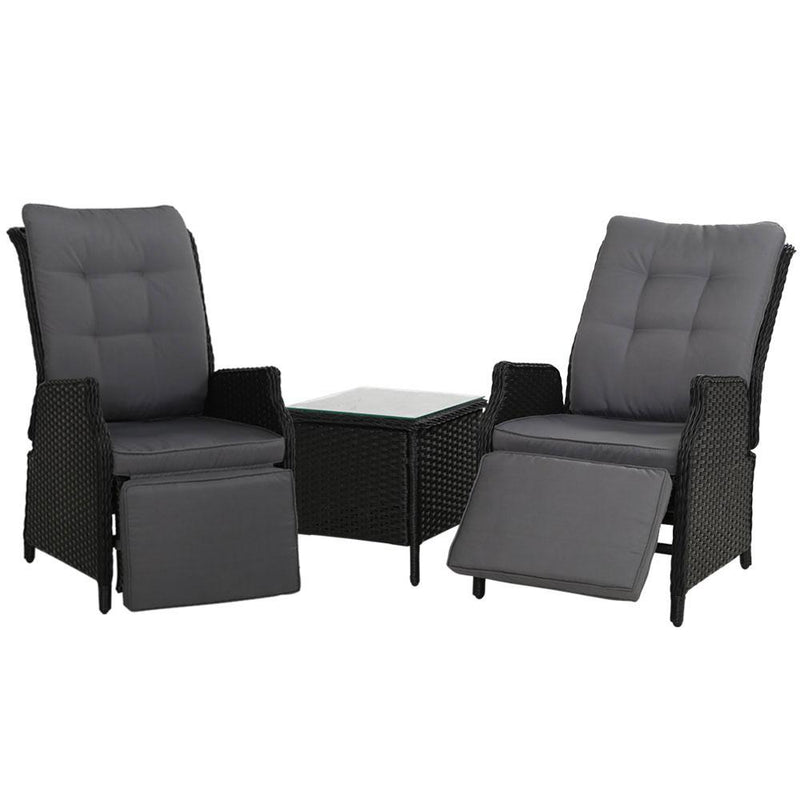 3 Piece Elizabeth Wicker Recliner Chairs with Table (Black) - Rivercity House & Home Co. (ABN 18 642 972 209) - Affordable Modern Furniture Australia