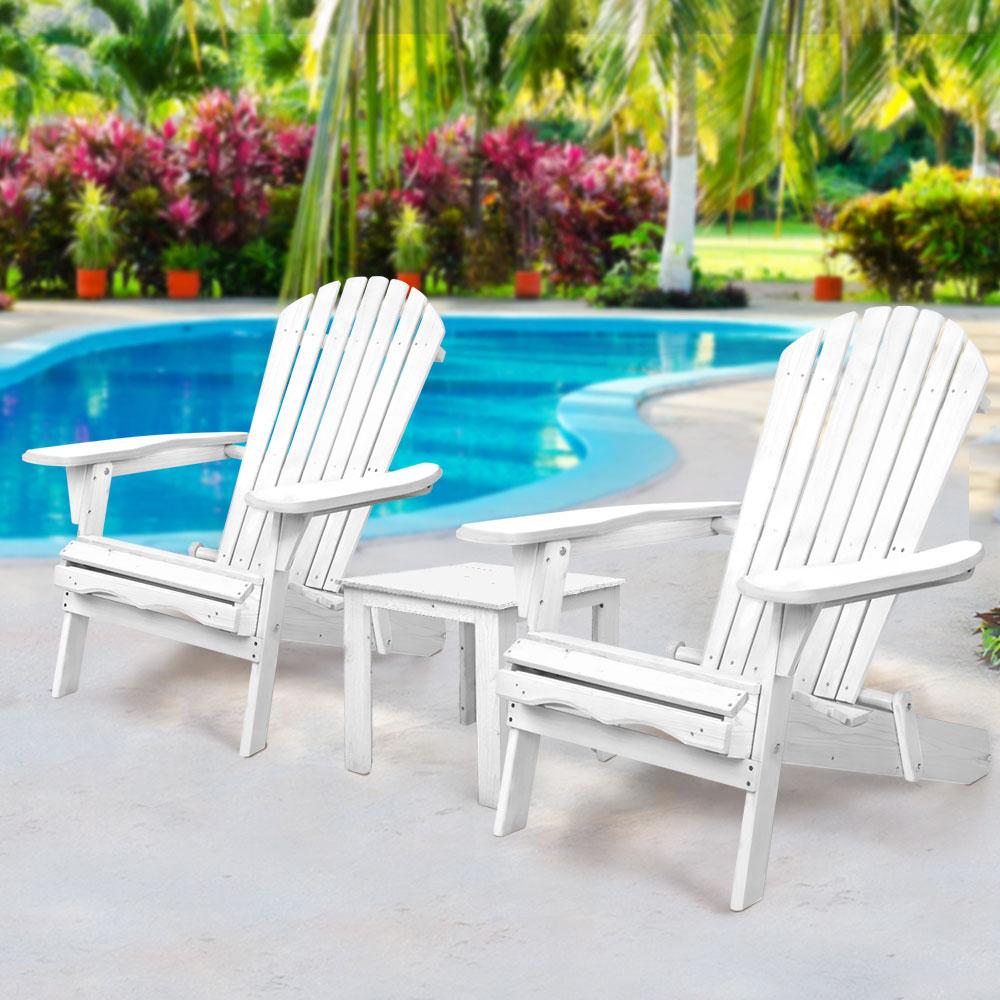 3 Piece Outdoor Adirondack Beach Chair and Table Set - White - Rivercity House & Home Co. (ABN 18 642 972 209) - Affordable Modern Furniture Australia
