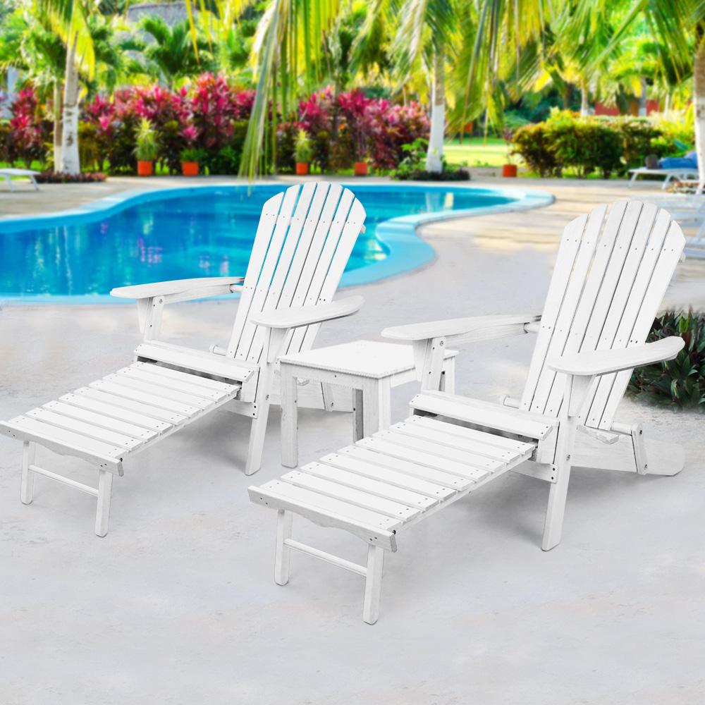 3 Piece Outdoor Adirondack Lounge Beach Chair Set - White - Rivercity House & Home Co. (ABN 18 642 972 209) - Affordable Modern Furniture Australia