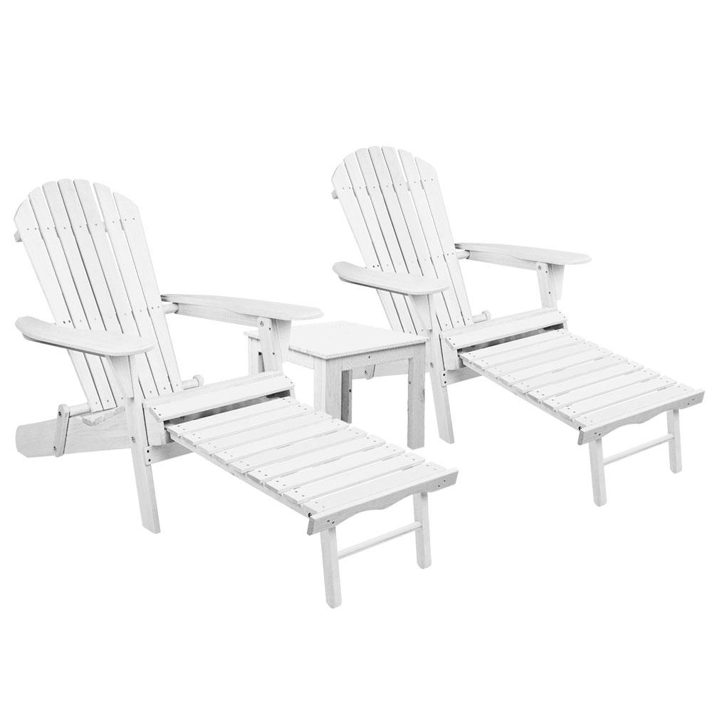 3 Piece Outdoor Adirondack Lounge Beach Chair Set - White - Rivercity House & Home Co. (ABN 18 642 972 209) - Affordable Modern Furniture Australia