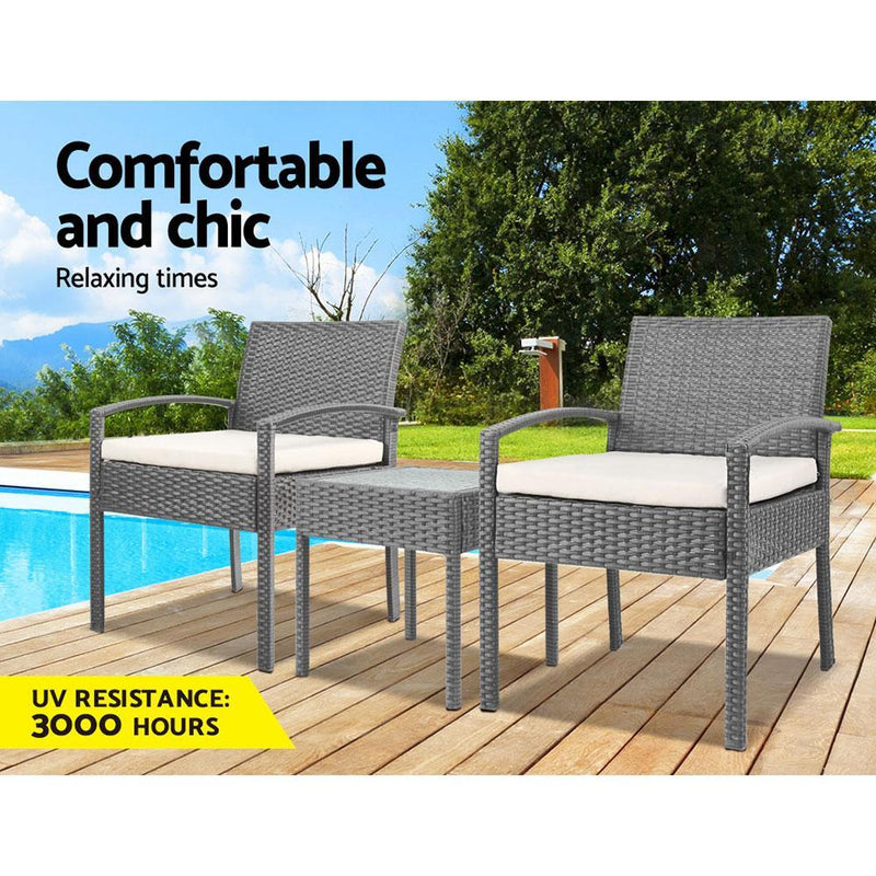 3 Piece Outdoor Set (Grey) - Brand - Rivercity House & Home Co. (ABN 18 642 972 209) - Affordable Modern Furniture Australia