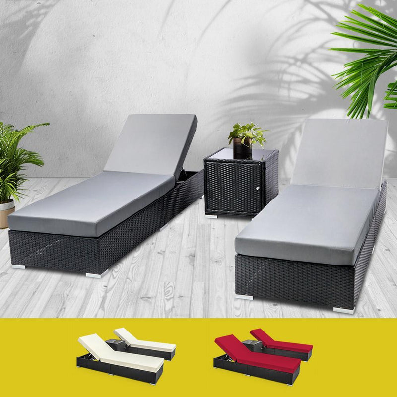 3 Piece Outdoor Sun Lounge Wicker Set - Rivercity House & Home Co. (ABN 18 642 972 209) - Affordable Modern Furniture Australia