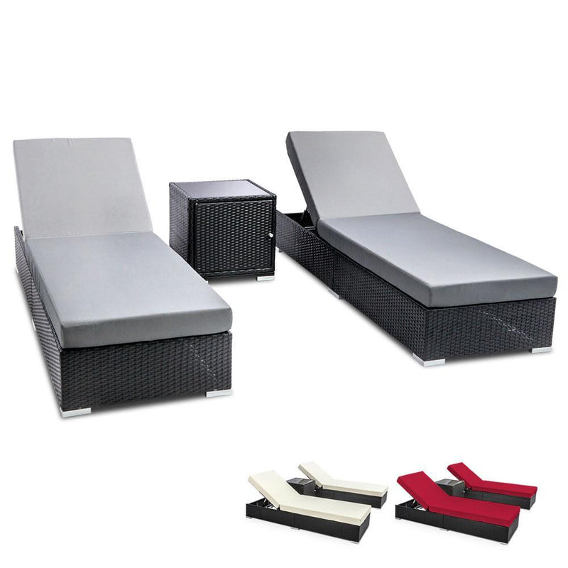 3 Piece Outdoor Sun Lounge Wicker Set - Rivercity House & Home Co. (ABN 18 642 972 209) - Affordable Modern Furniture Australia
