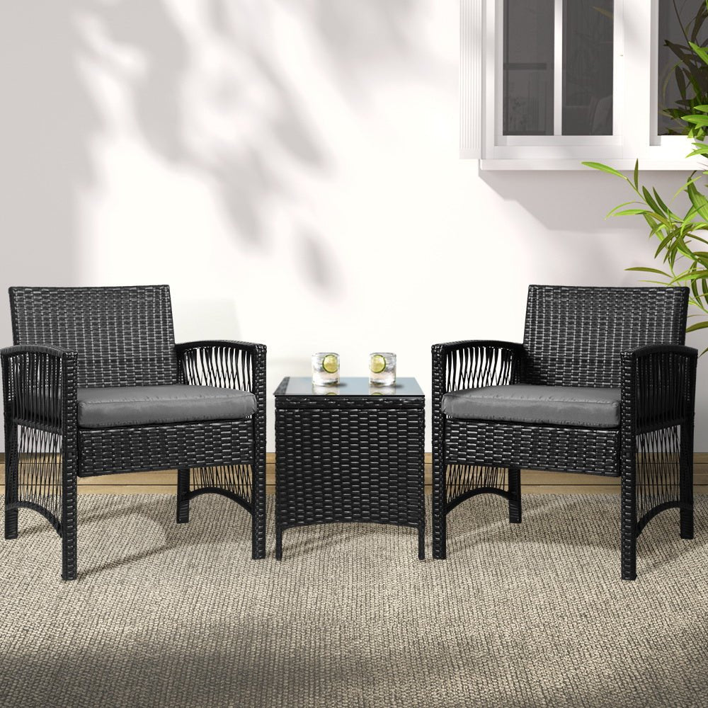 3 Piece Wicker Patio Bistro Set - Furniture > Outdoor - Rivercity House & Home Co. (ABN 18 642 972 209) - Affordable Modern Furniture Australia