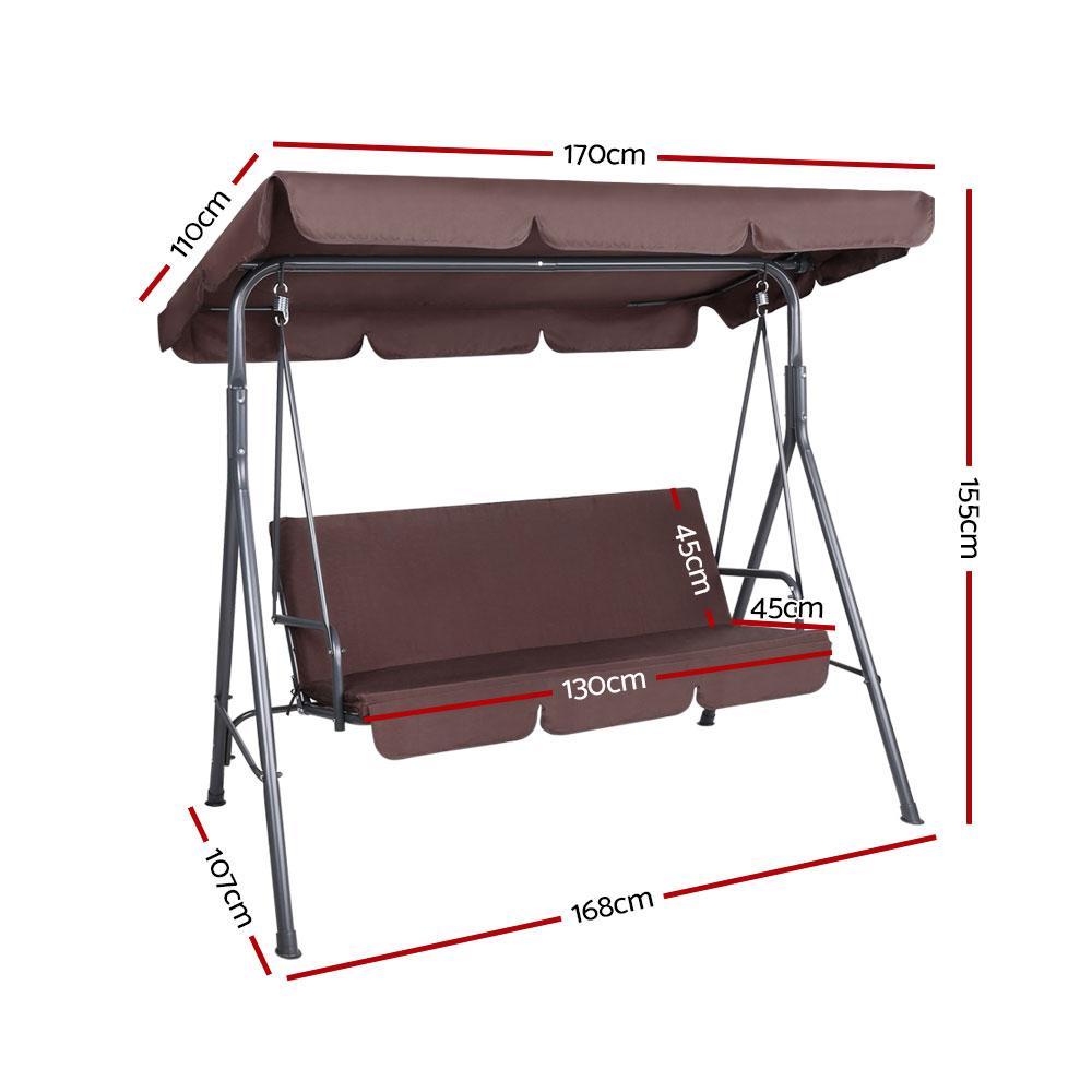 3 Seater Outdoor Swing Chair (Brown) - Rivercity House & Home Co. (ABN 18 642 972 209) - Affordable Modern Furniture Australia