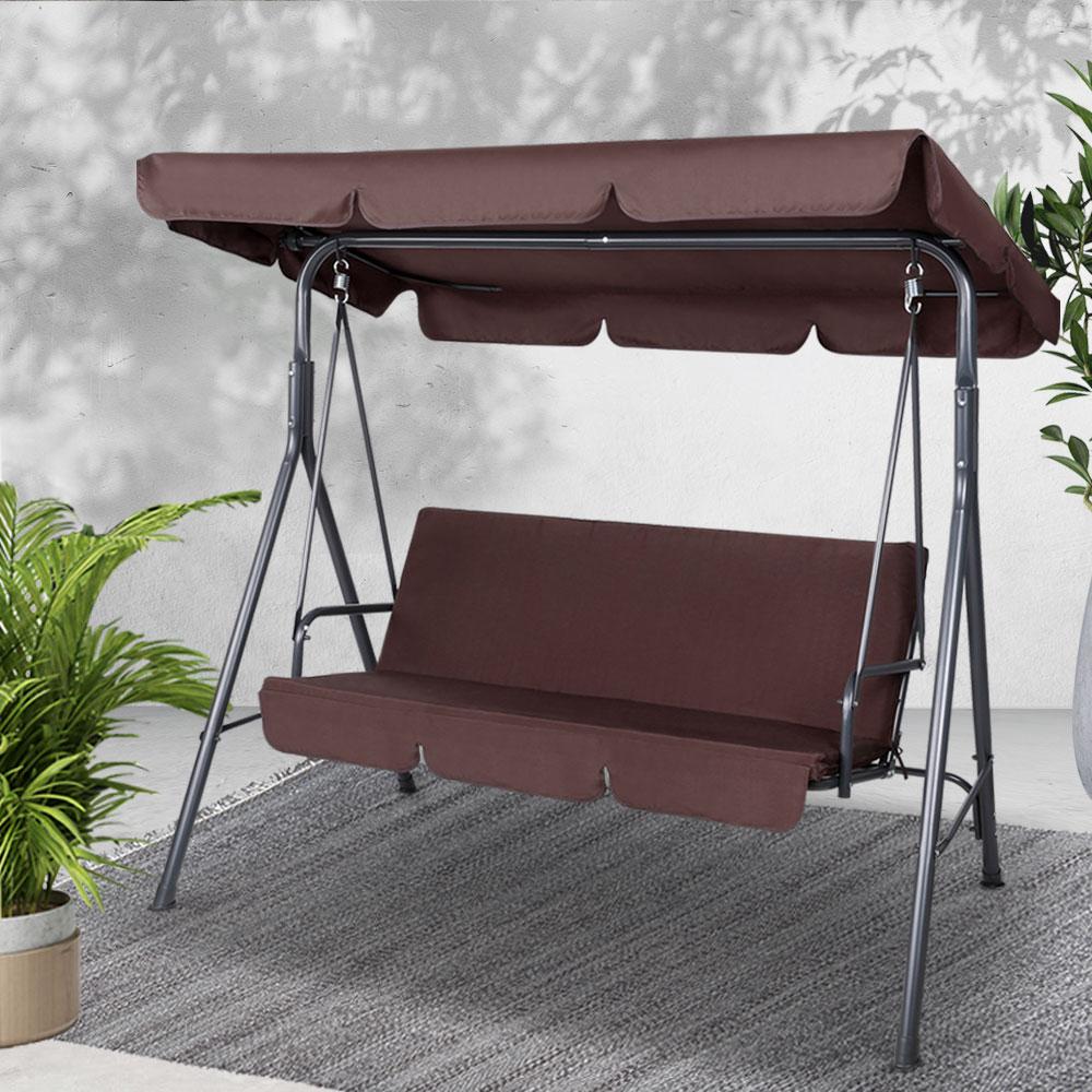 3 Seater Outdoor Swing Chair (Brown) - Rivercity House & Home Co. (ABN 18 642 972 209) - Affordable Modern Furniture Australia