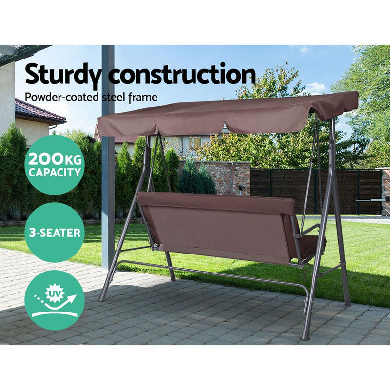 3 Seater Outdoor Swing Chair (Brown) - Rivercity House & Home Co. (ABN 18 642 972 209) - Affordable Modern Furniture Australia