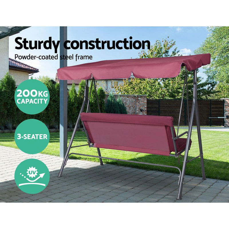 3 Seater Outdoor Swing Chair (Wine) - Rivercity House & Home Co. (ABN 18 642 972 209) - Affordable Modern Furniture Australia