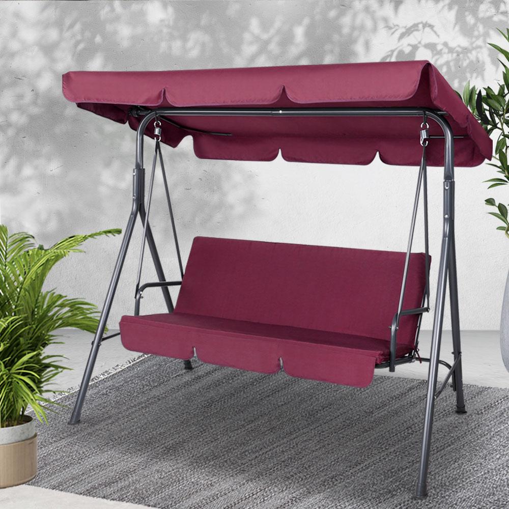 3 Seater Outdoor Swing Chair (Wine) - Rivercity House & Home Co. (ABN 18 642 972 209) - Affordable Modern Furniture Australia
