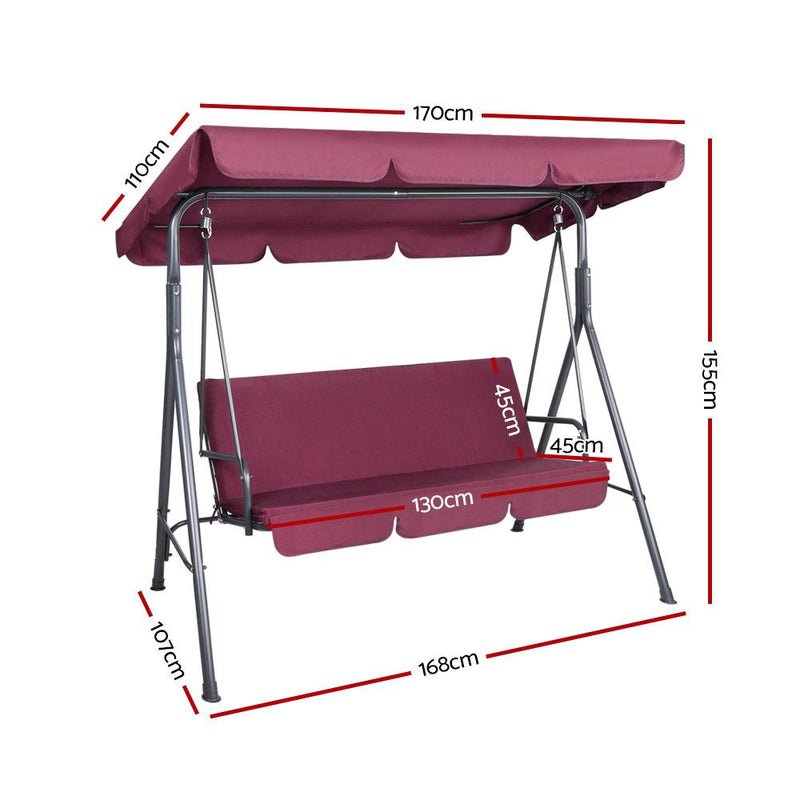 3 Seater Outdoor Swing Chair (Wine) - Rivercity House & Home Co. (ABN 18 642 972 209) - Affordable Modern Furniture Australia
